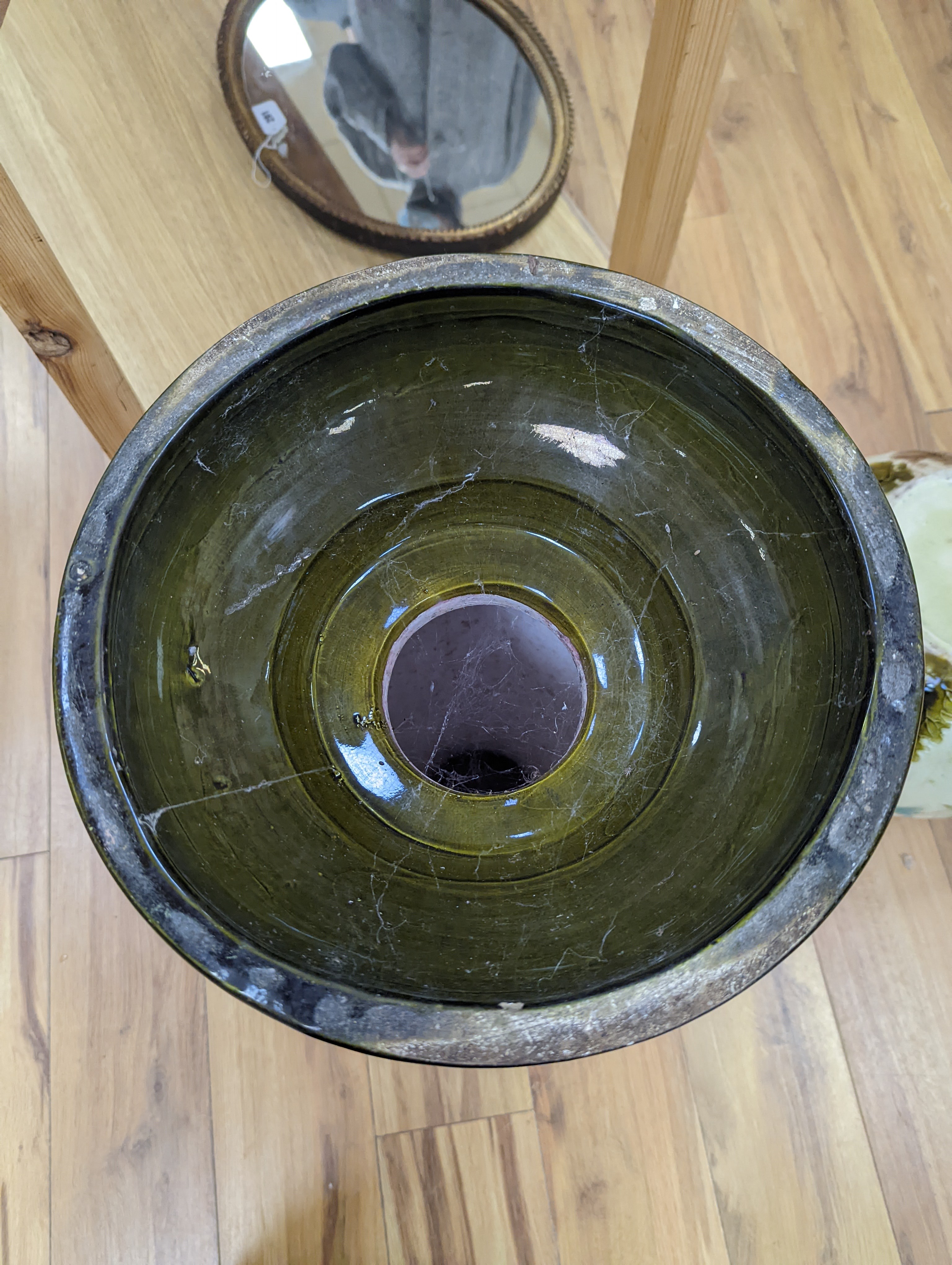 A Burmantofts style 'poppy' jardiniere and stand, total height 96 cm